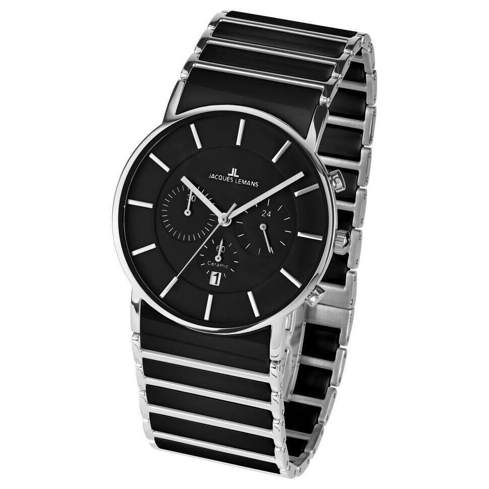 Men`s Jacques Lemans York 1-1815A Black Ceramic and Stainless Steel Watch