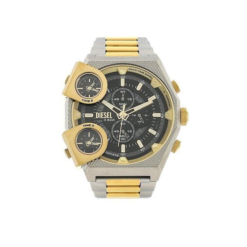 Diesel Sideshow Men`s Gold Silver Two Tone Multi Time Chronograph Watch DZ7476