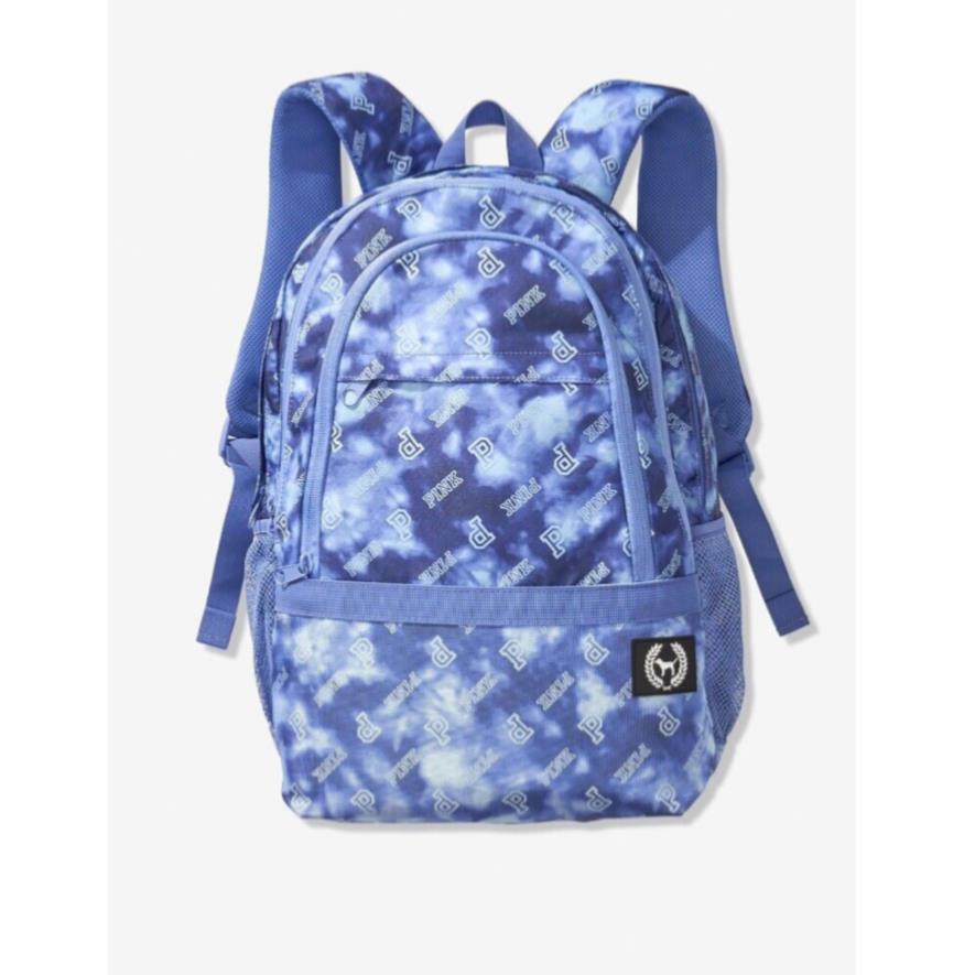 Victoria`s Secret Pink Collegiate Backpack Laptop Travel Book Bag Blue