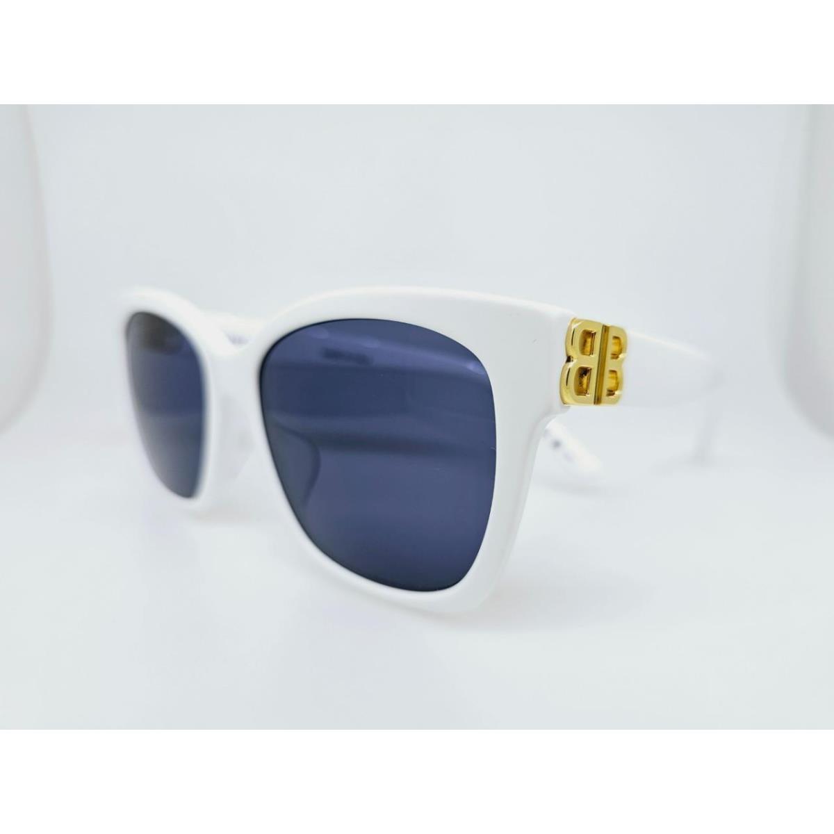 Balenciaga Sunglasses 0102SA 004 57MM White Gold Frame with Blue Lenses