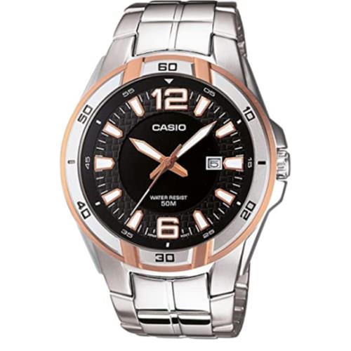 Casio Enticer Men`s Stainless Steel Analog Black Dial Watch MTP-1305D-1AVDF - Dial: Black, Band: Silver