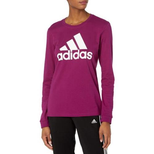 Adidas Women`s Badge of Sport Crewneck Long-sleeved T-shirt Power Berry X-small