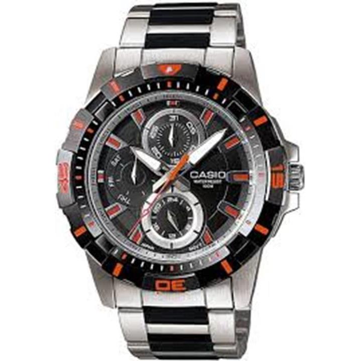 Men`s MTD-1071D-1A2VDF Analog Multi-color Dial Stainless Steel Casio Men`s Watch - Dial: Multicolor, Band: Black, Silver