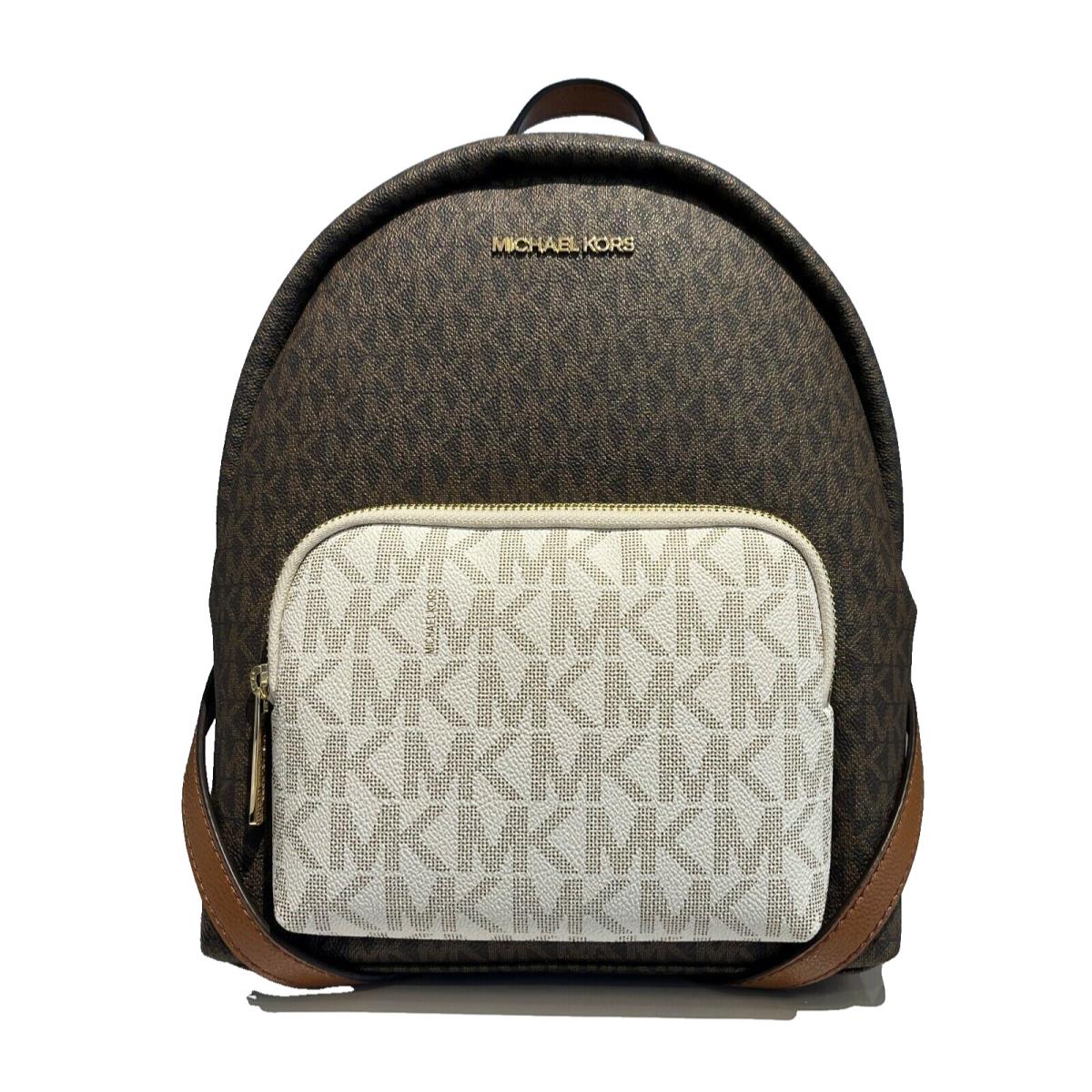 Michael Kors Erin Medium Backpack Pvc Leather MK Signature Vanilla Brown