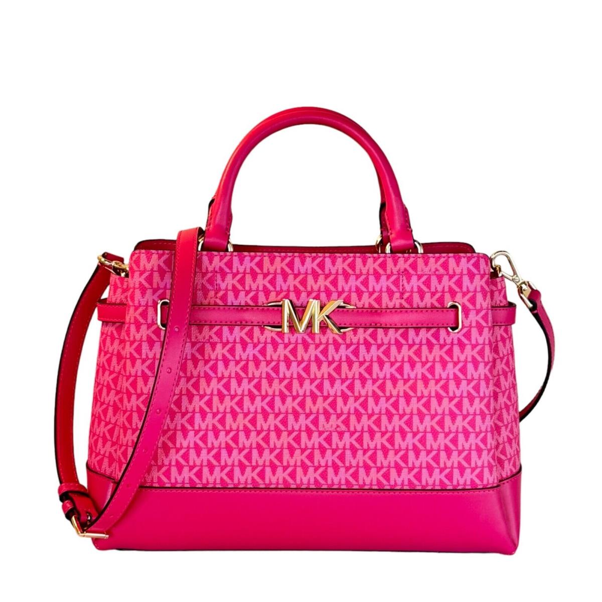 Michael Kors Reed Large Belted Satchel Shoulder Crossbody Bag MK Electric Pink - Handle/Strap: Electric Pink, Hardware: Gold Toned Hardware, Exterior: Electric Pink