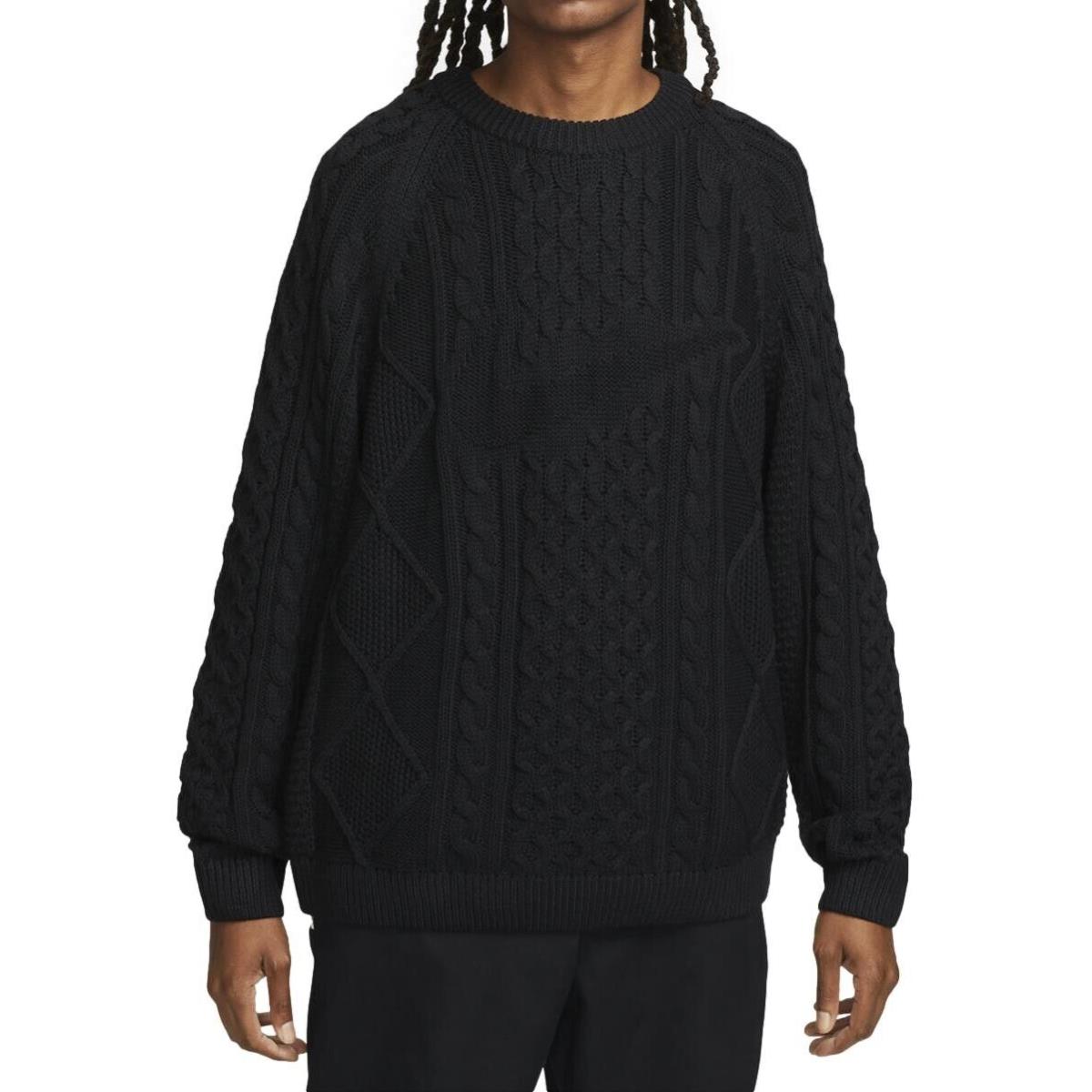Size Large - Nike Sportswear Men`s Cable Knit Swoosh Sweater Black DQ5176-010