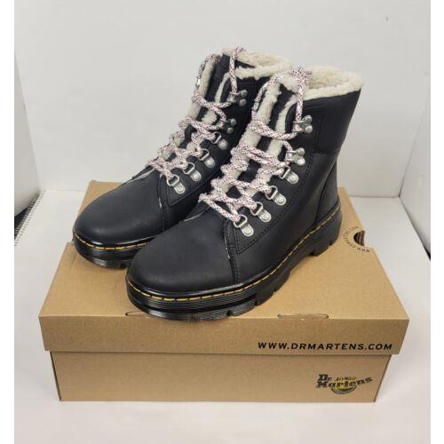 Dr. Martens Combs Wyoming Boots Sz 7 Womens Black Sherpa Fur Lined Lace Up Shoes