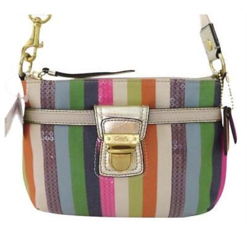 Coach Legacy Striped Pink Green Blue Sequin Crossbody Swingpack Purse 47064