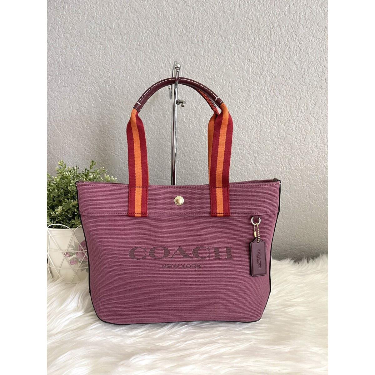 Coach Small Canvas and Smooth Leather Shoulder Tote Light Raspberry Multi Ck168