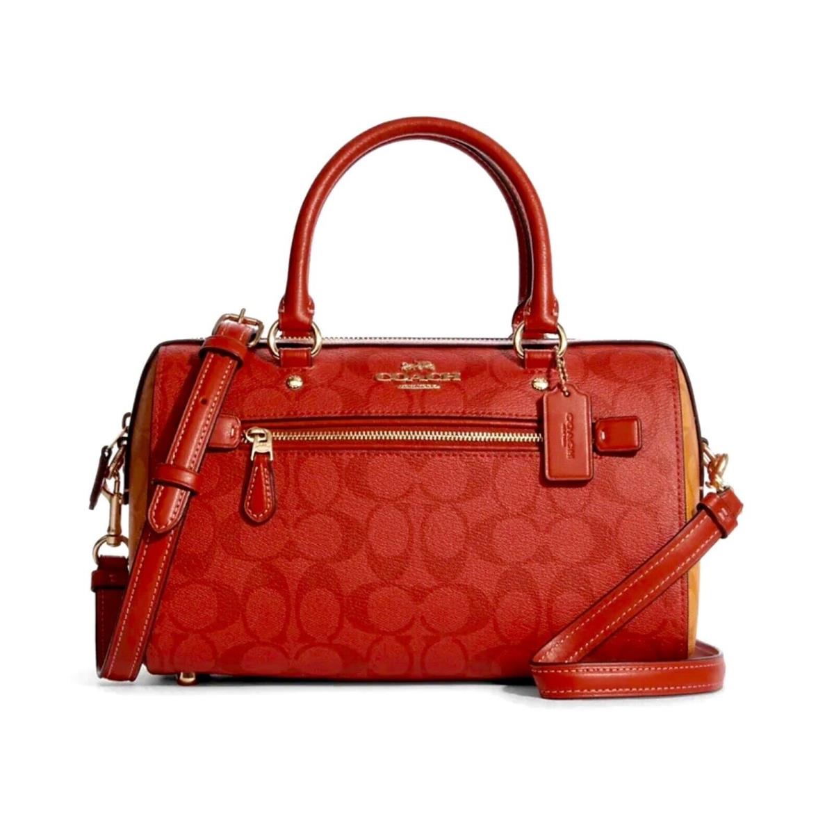 Coach Rowan Satchel In Block Signature Canvas Im/miami Red Multi