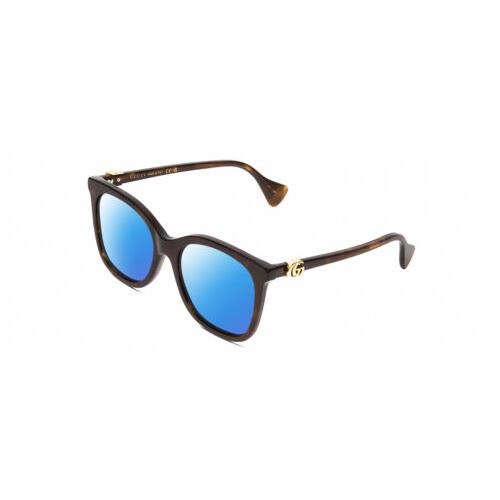 Gucci GG1071S Womens Cateye Polarized Sunglasses Tortoise Havana Brown Gold 55mm Blue Mirror Polar
