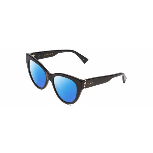 Gucci GG0460S Women Cateye Polarized Bifocal Sunglasses in Gloss Black/gold 53mm Blue Mirror