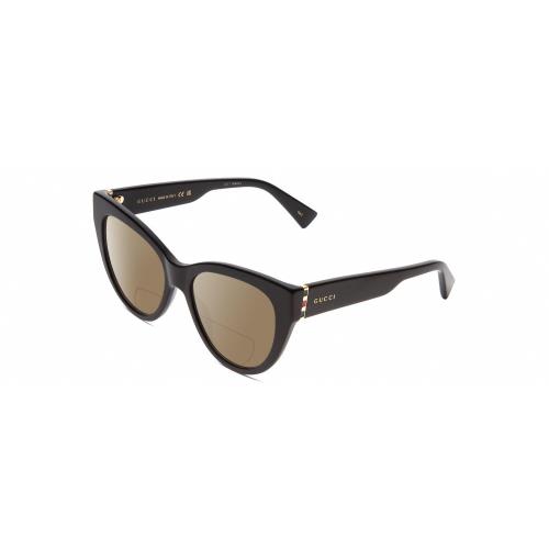 Gucci GG0460S Women Cateye Polarized Bifocal Sunglasses in Gloss Black/gold 53mm Brown