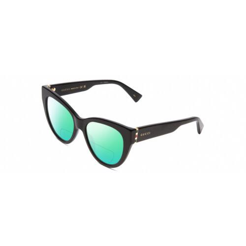 Gucci GG0460S Women Cateye Polarized Bifocal Sunglasses in Gloss Black/gold 53mm Green Mirror