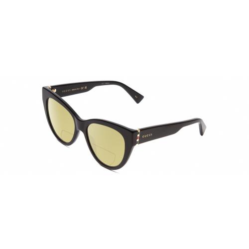 Gucci GG0460S Women Cateye Polarized Bifocal Sunglasses in Gloss Black/gold 53mm Yellow