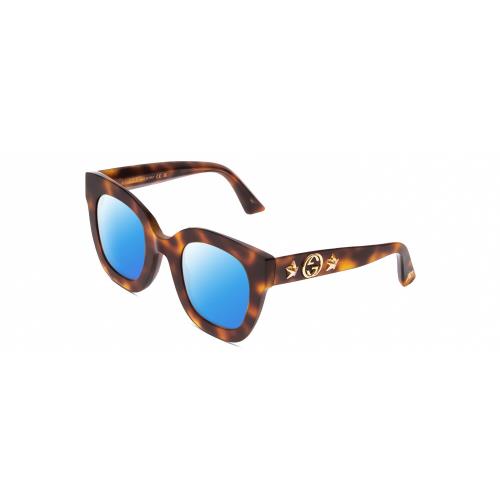 Gucci GG0208S Womens Oversized Polarized Sunglasses in Tortoise Havana Gold 49mm Blue Mirror Polar