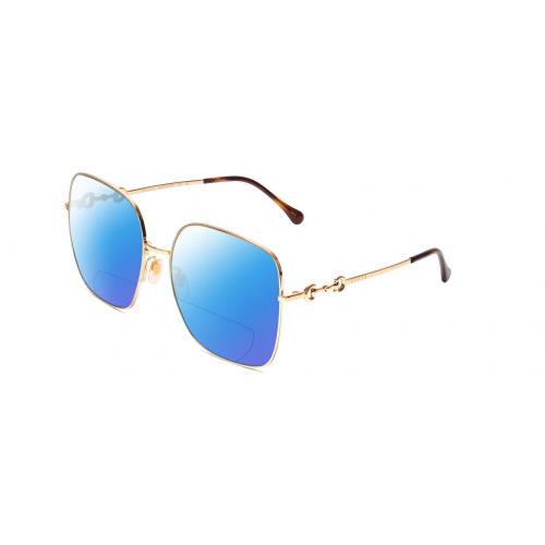 Gucci GG0879S Women`s Polarized Bifocal Sunglasses in Gold/tortoise Havana 61mm Blue Mirror