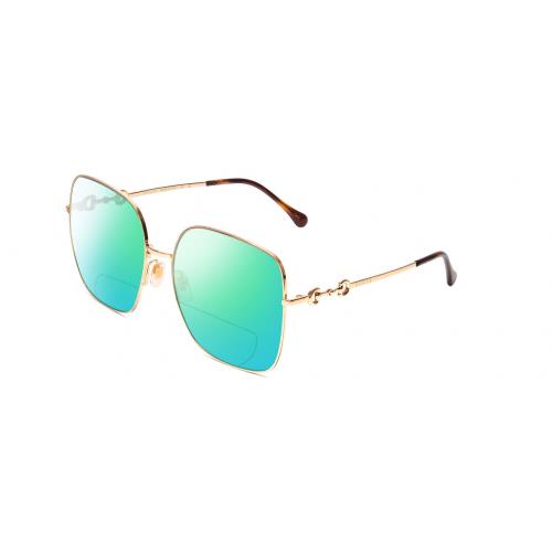 Gucci GG0879S Women`s Polarized Bifocal Sunglasses in Gold/tortoise Havana 61mm Green Mirror