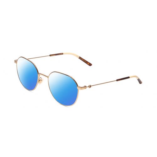 Gucci GG0684O Womens Round Polarized Sunglasses Gold Tortoise Havana Ivory 51 mm Blue Mirror Polar