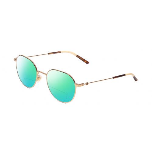 Gucci GG0684O Womens Round Polarized Bifocal Sunglasses Gold Brown Tortoise 51mm Green Mirror