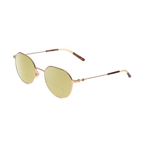 Gucci GG0684O Womens Round Polarized Bifocal Sunglasses Gold Brown Tortoise 51mm Yellow