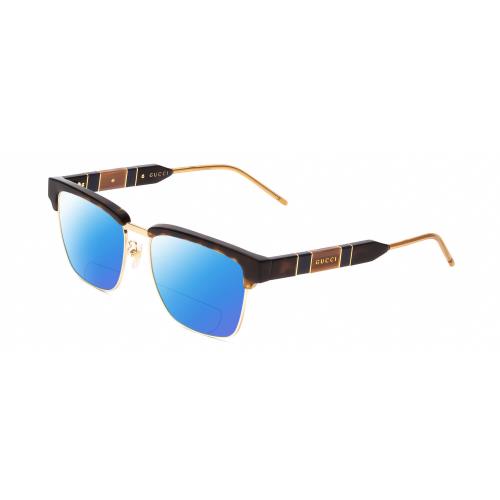 Gucci GG0605O Unisex Cateye Polarized Bifocal Sunglass Tortoise Havana Gold 52mm Blue Mirror