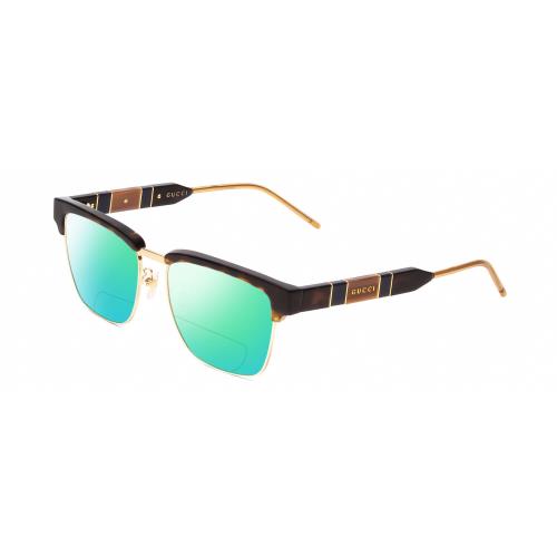 Gucci GG0605O Unisex Cateye Polarized Bifocal Sunglass Tortoise Havana Gold 52mm Green Mirror