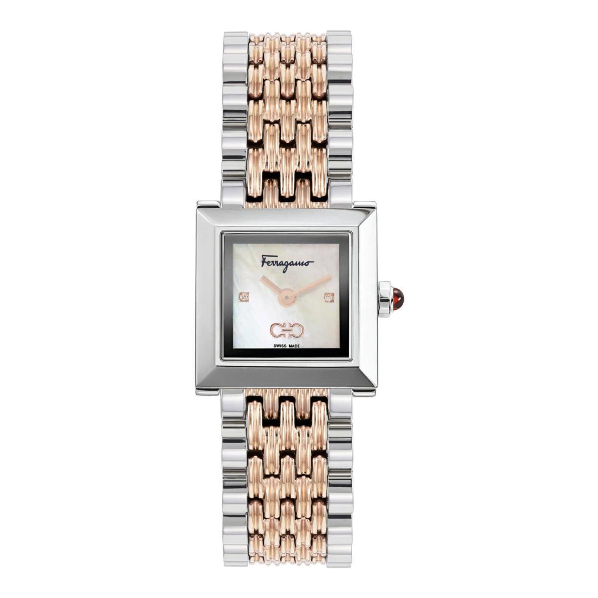 Ferragamo Women`s SFYC01222 Square Diamond White Mop Dial Two Tone Watch