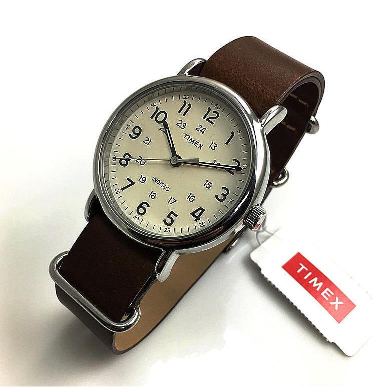 Men`s Timex Weekender Brown Leather Band Watch T2P495 T2P4959J