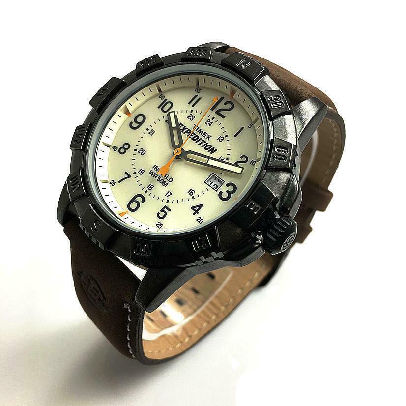 Timex Men s 45mm Expedition Rugged Metal Quartz Leather Strap Watch T49990