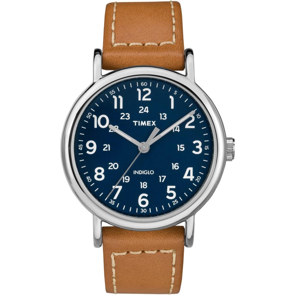 Timex Men`s Weekender 40 Analog Brown/blue Leather Strap Watch TW2R42500