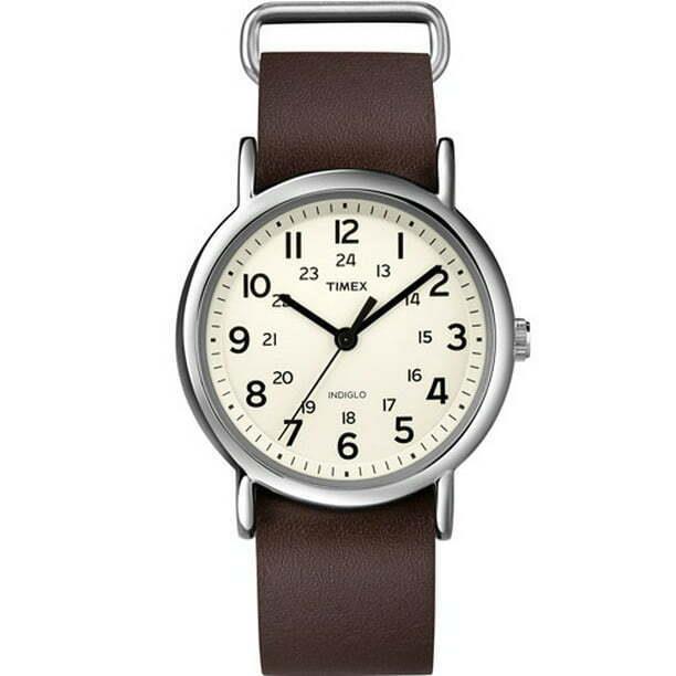Timex T2N893 Men`s Timex Weekender Brown Slip Thru Leather Strap Watch - Dial: , Band: Brown, Bezel: Silver