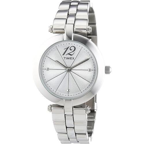 Timex T2P549 Women`s Starlight Collection Silver-tone Stainless Steel Watch - Dial: White, Band: Silver, Bezel: Silver