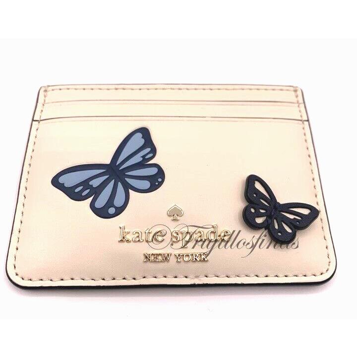 Kate Spade Small Slim Leather Card Holder Flutter Fly Butterfly Chalk KB537 New