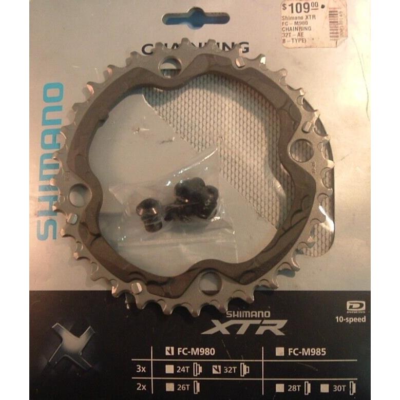 Shimano Xtr M980 32T-AE x 104BCD Mtb Chainring- Ti/comp 3x10-Spd