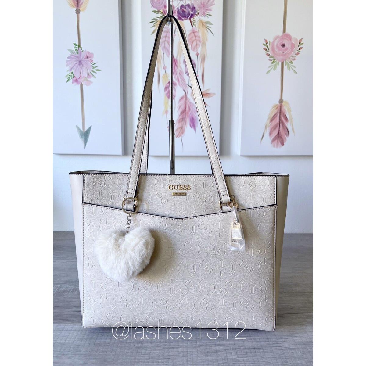 Guess Purse Valletta Tote Bag - Stone Beige Deboss Logo