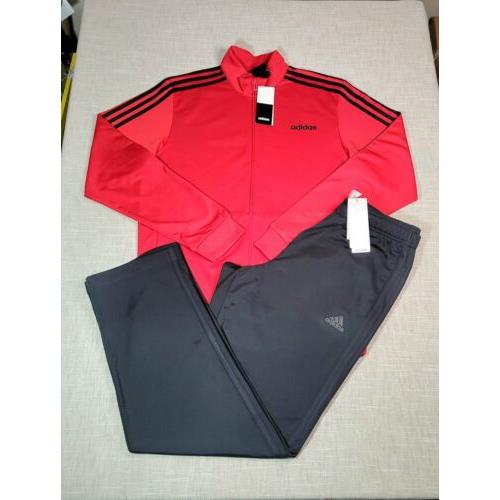 Adidas Tracksuit Jacket Pants Medium Mens Red Black 3 Stripes Tricot Full Zip