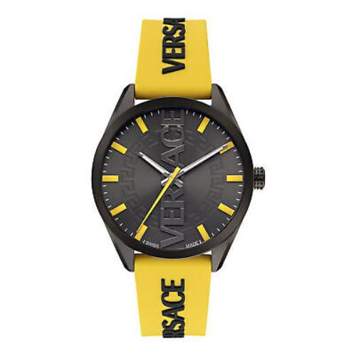 Versace Mens V-vertical IP Gunmetal 42mm Strap Fashion Watch