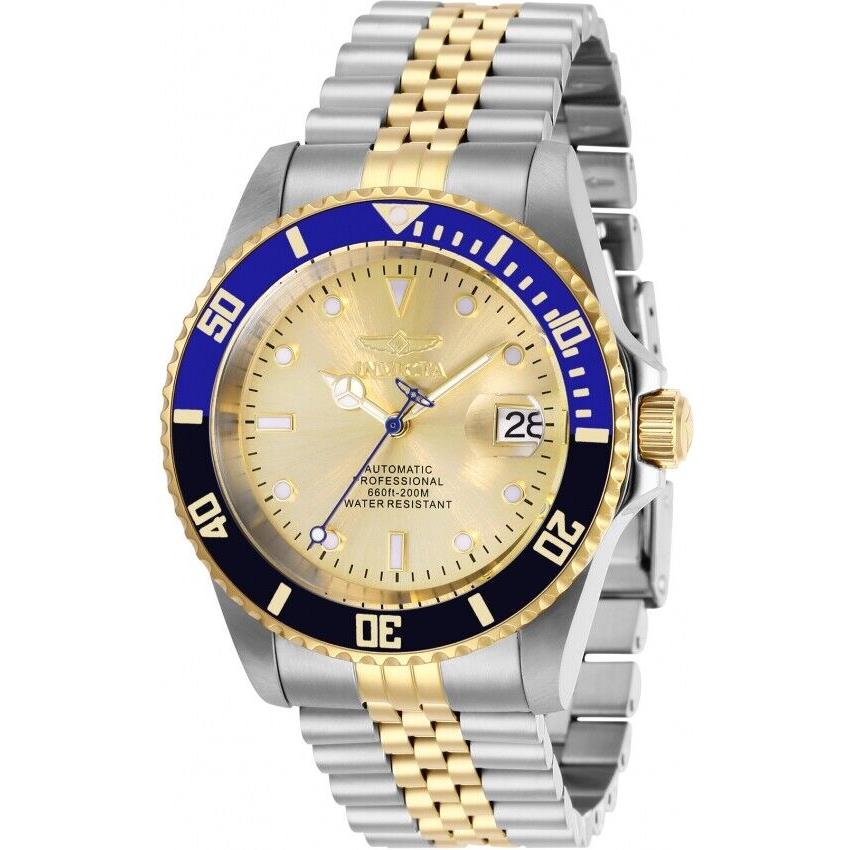 Invicta Pro Diver Automatic Gold Dial Batman Bezel Men`s Two Tone Watch 29181 - Dial: Gold, Band: Silver, Gold, Bezel: Blue, Black