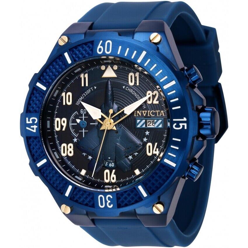 Invicta Aviator Chronograph Date Quartz Blue Dial Men`s Round Wrist Watch 39893