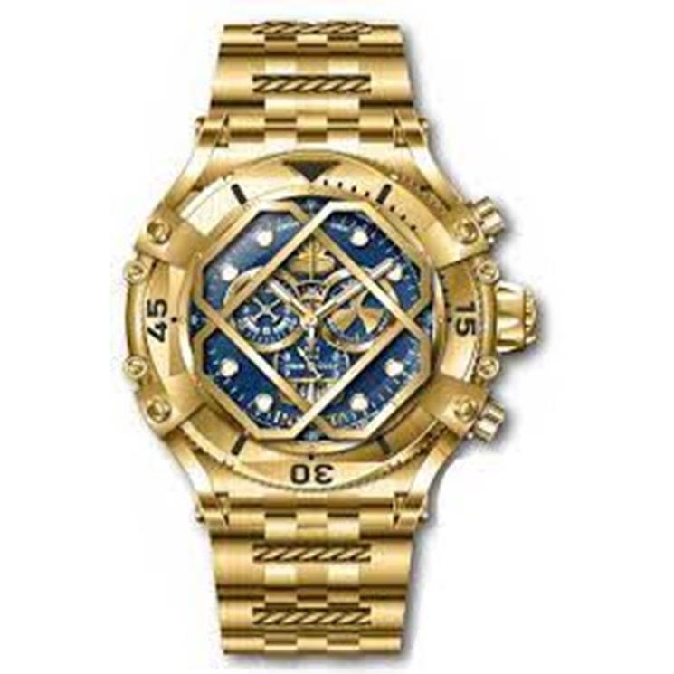 Invicta Men`s Pro Diver Gold Blue Dial Chronograph Swiss Quartz Gold Watch 37175