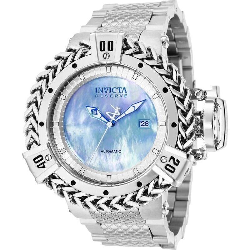 Invicta Men`s 54mm Reserve Herc Automatic Oyster Mop Platinum Tone 500m Watch - Dial: , Band: Silver, Bezel: