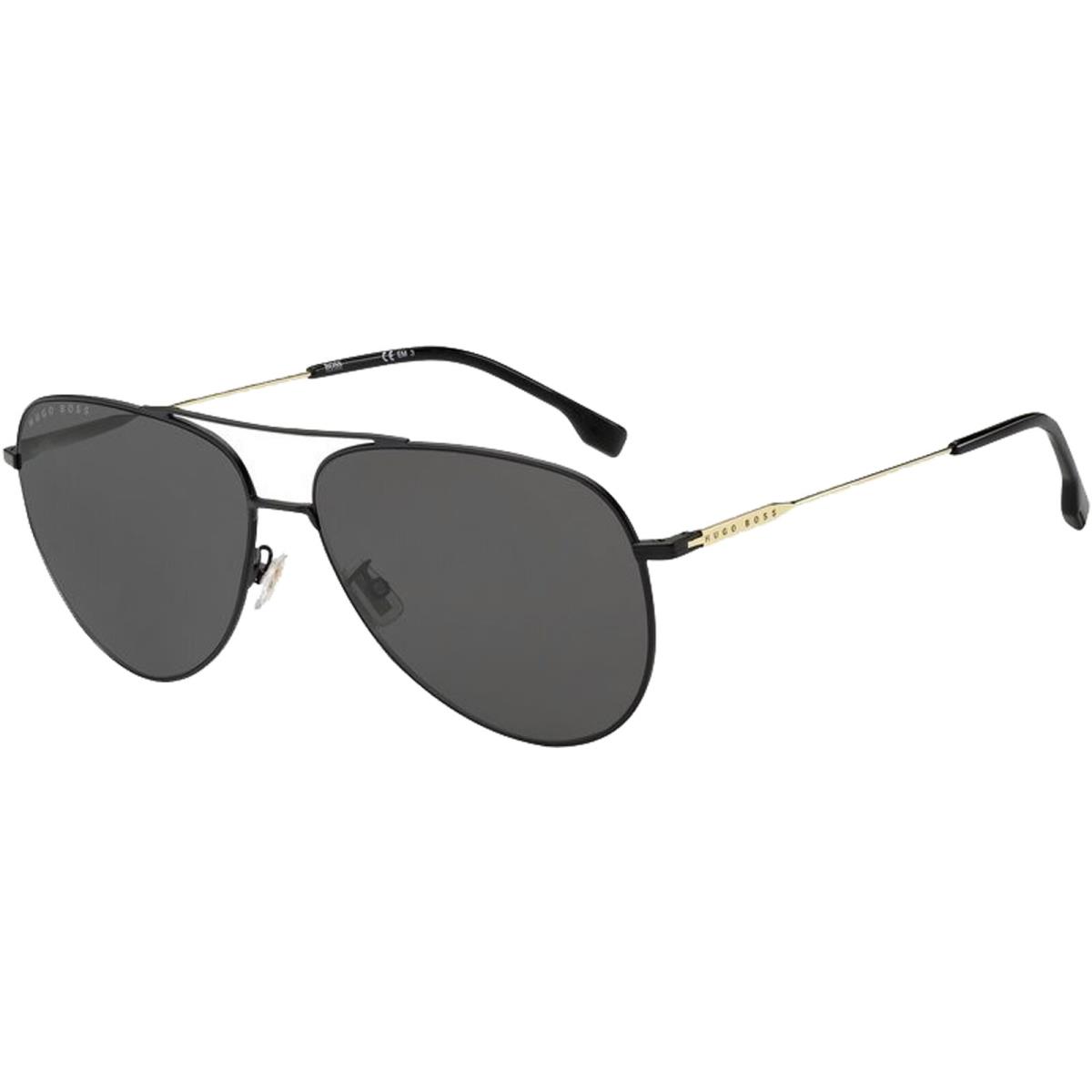 Hugo Boss Men`s Matte Black Slim Aviator Sunglasses - B1219FSK 0I46 IR - Frame: Matte Black, Lens: Grey