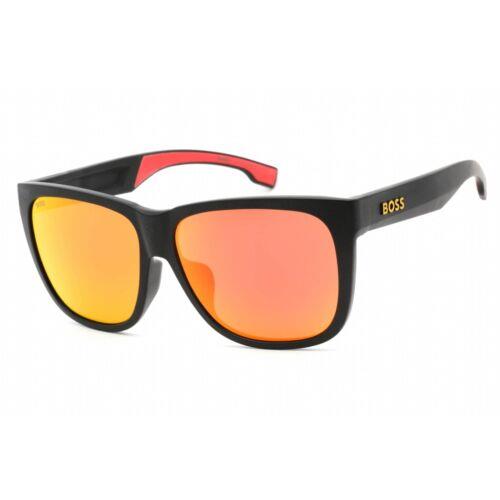 Hugo Boss Men`s Sunglasses Black Yellow Plastic Rectangular Boss 1453/F/S 0PGC - Frame: Black Yellow, Lens: Red Multilayer