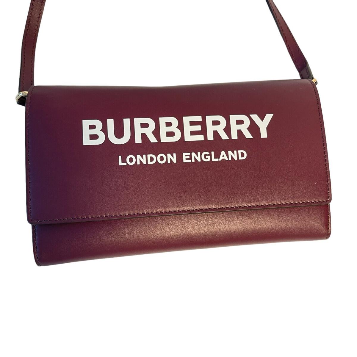 Burberry Hazelmere Burgundy Leather Wallet On Strap