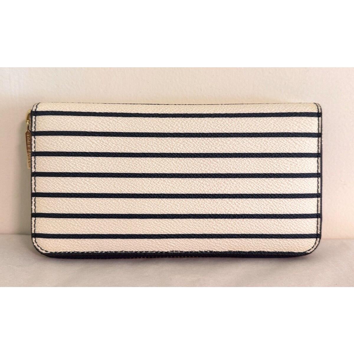 Tory Burch Robinson Navy Fleet Stripe Printed Zip Continental Wallet