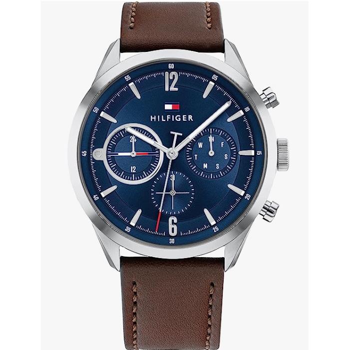 Tommy Hilfiger Multifunction Blue Dial Brown Leather Men s Watch 1791940