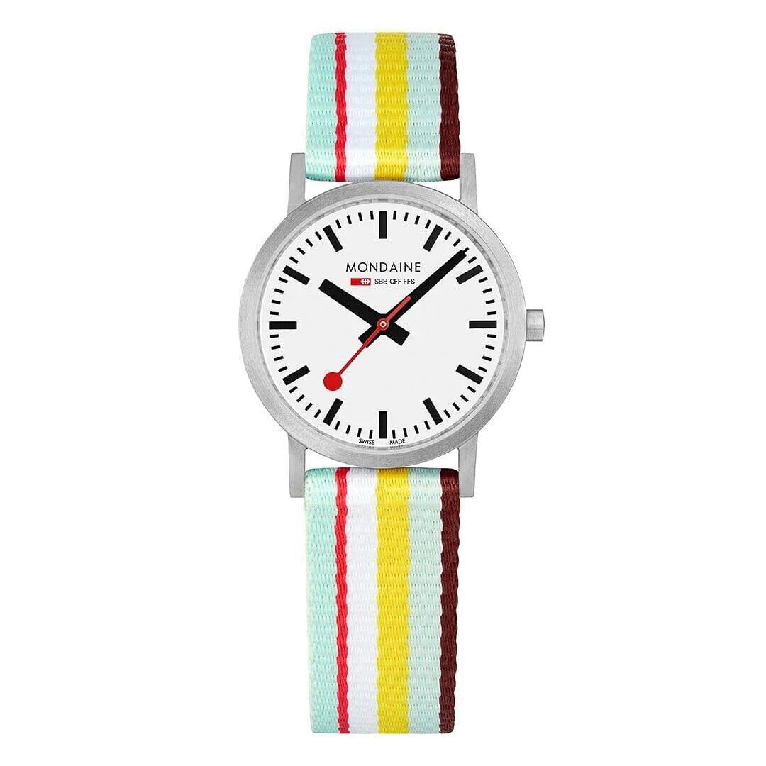 Mondaine Classic 30mm White Dial Multicolor Textile Strap Official Swiss Watch