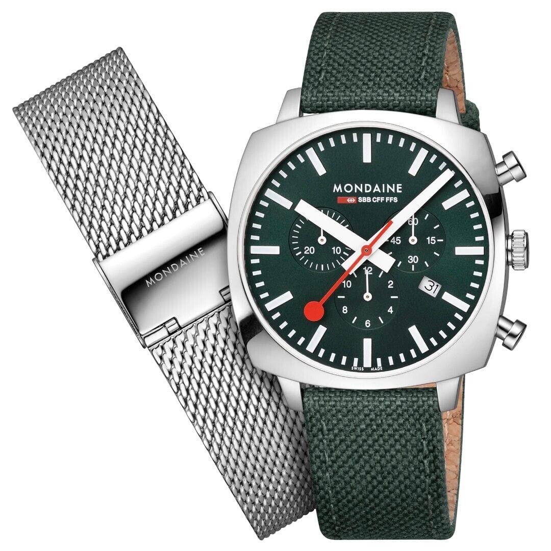 Mondaine MSL.41460.LF.SET Grand Cushion 41mm Steel Park Green Quartz Wrist Watch
