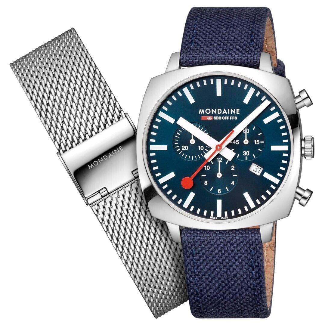 Mondaine MSL.41440.LD.SET Grand Cushion 41 mm Steel Blue Quartz Wrist Watch
